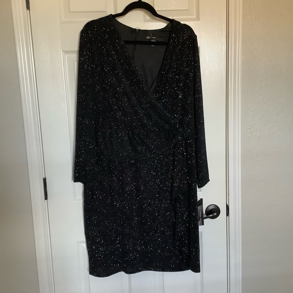 Maggy London Black Glitter Long Sleeve Dress